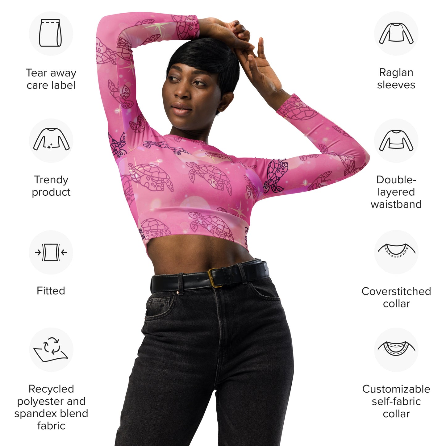 Pink turtles - Long-sleeve crop top