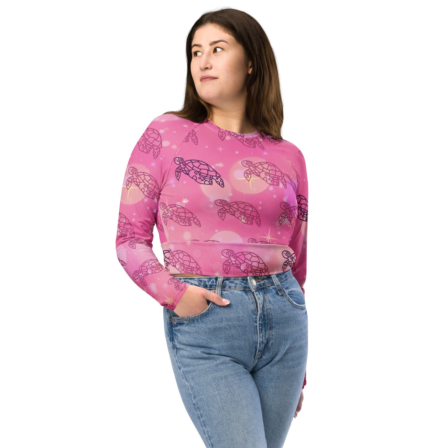 Pink turtles - Long-sleeve crop top