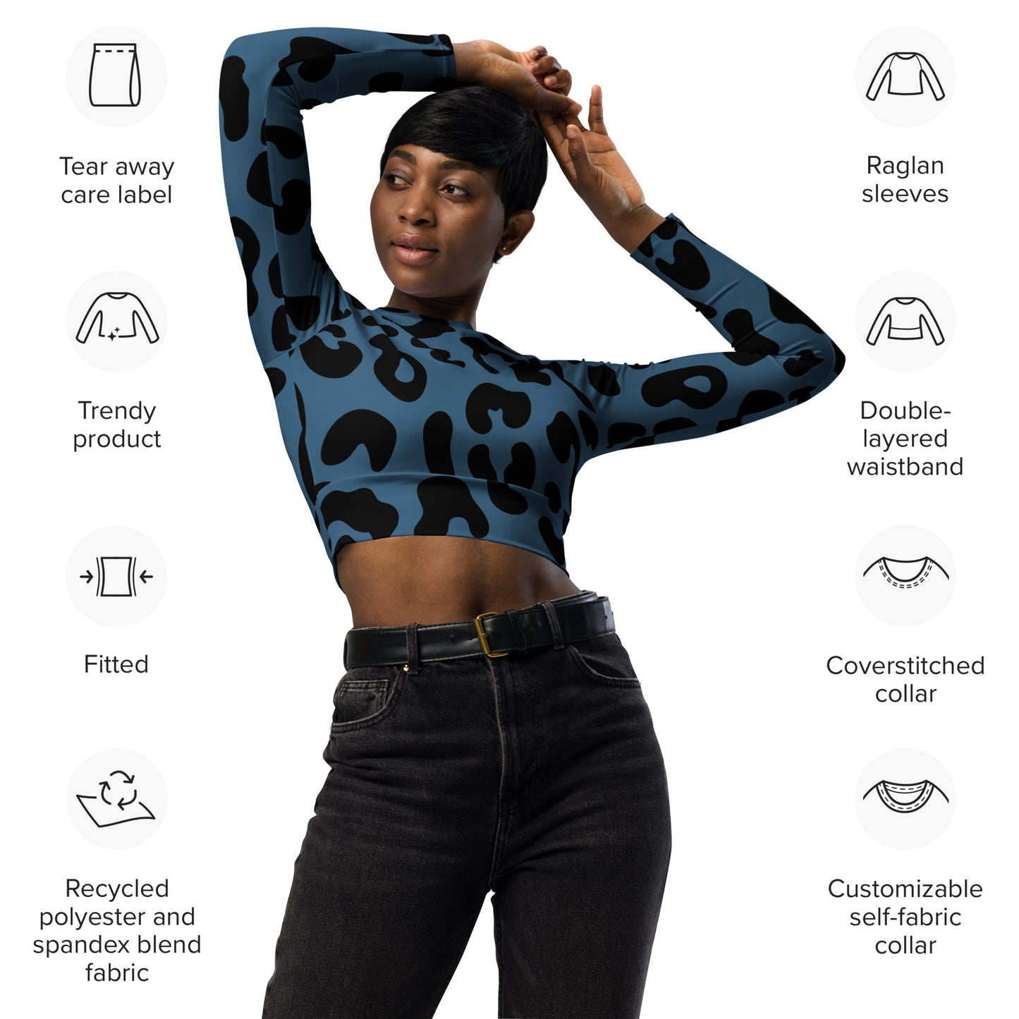 Cheetah blue - Long-sleeve crop top