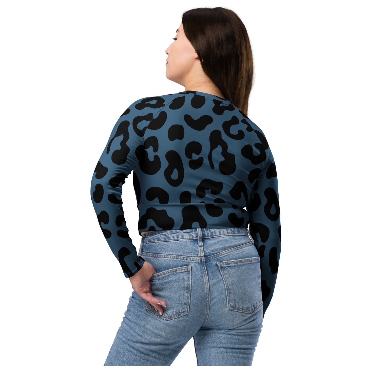 Cheetah blue - Long-sleeve crop top