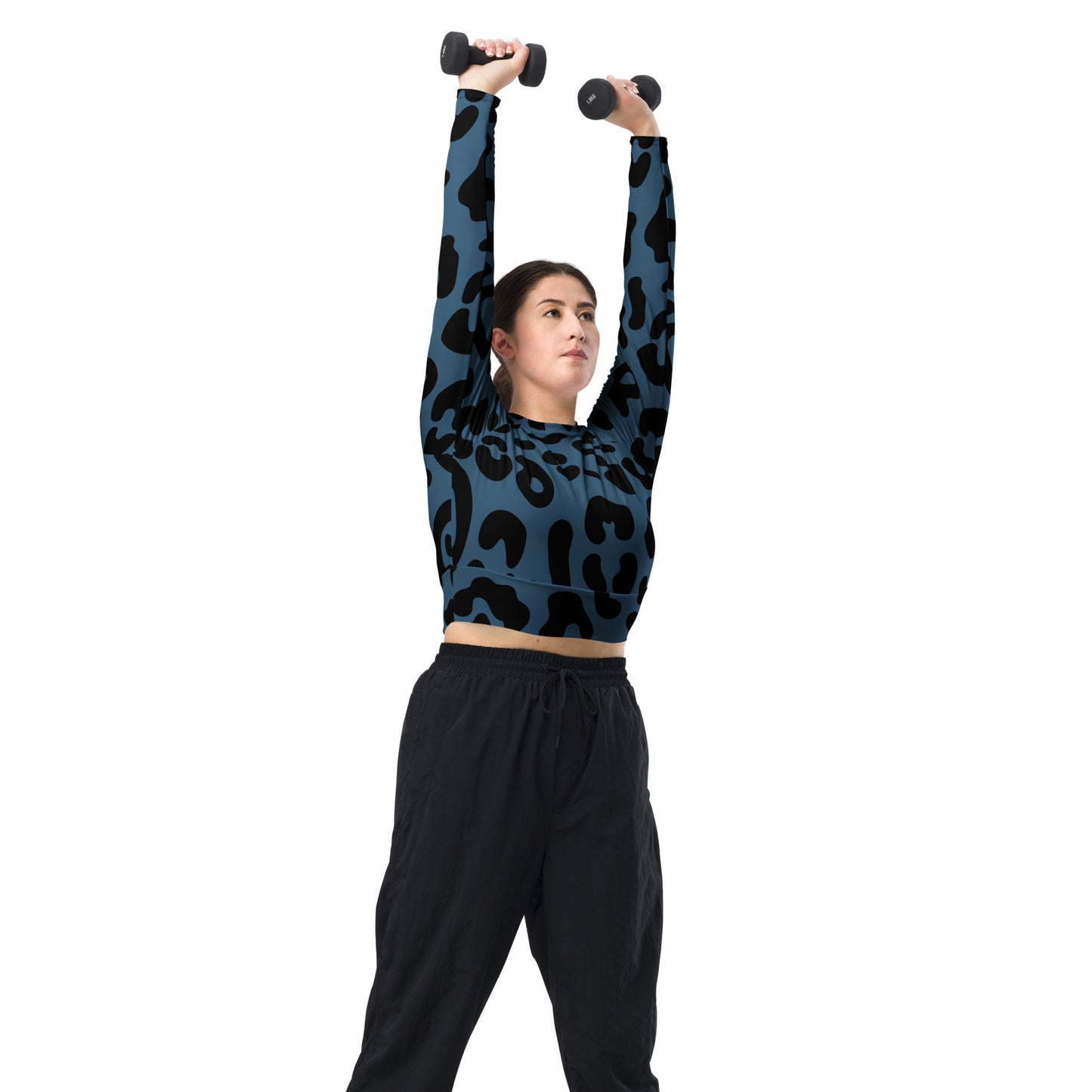 Cheetah blue - Long-sleeve crop top