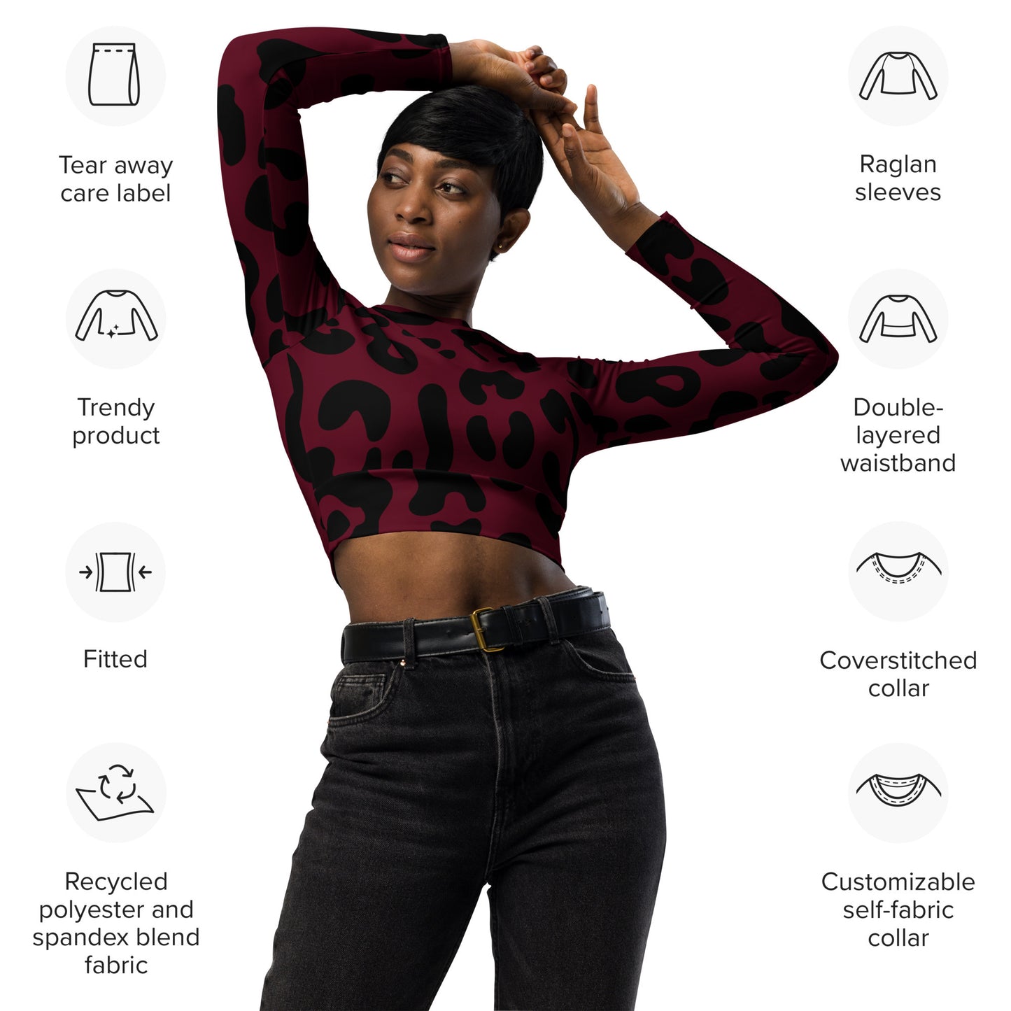 Cheetah red - Long-sleeve crop top