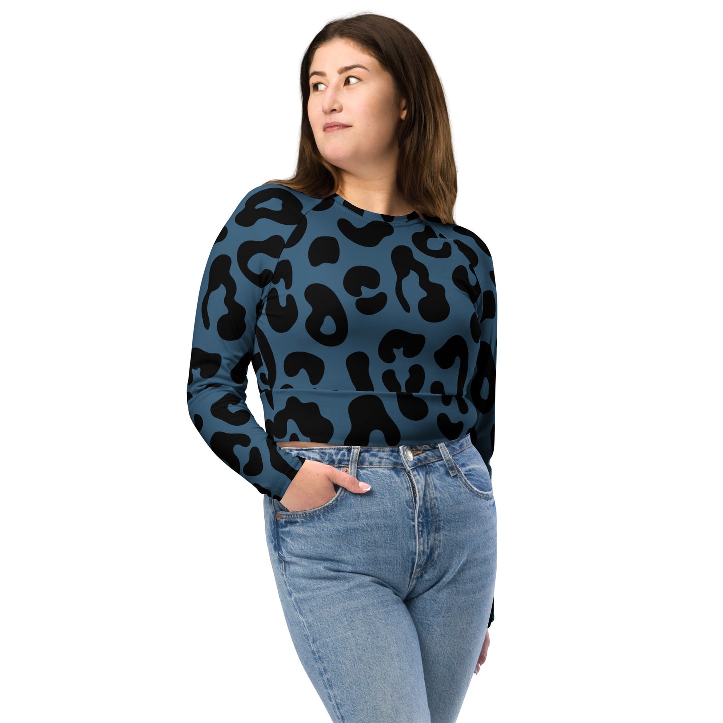 Cheetah blue - Long-sleeve crop top