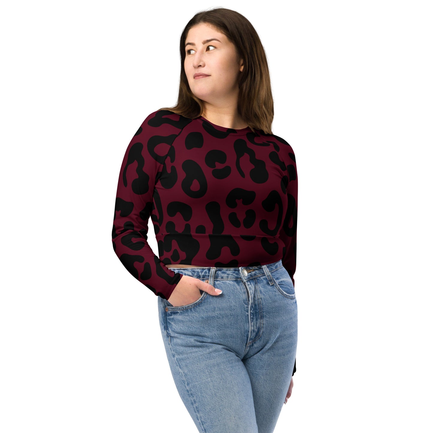 Cheetah red - Long-sleeve crop top