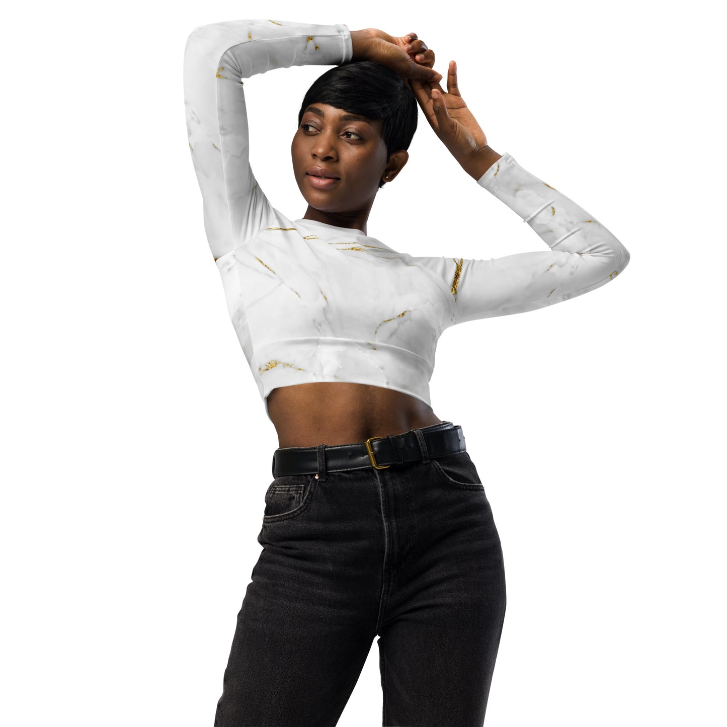 White golden marble - Long-sleeve crop top