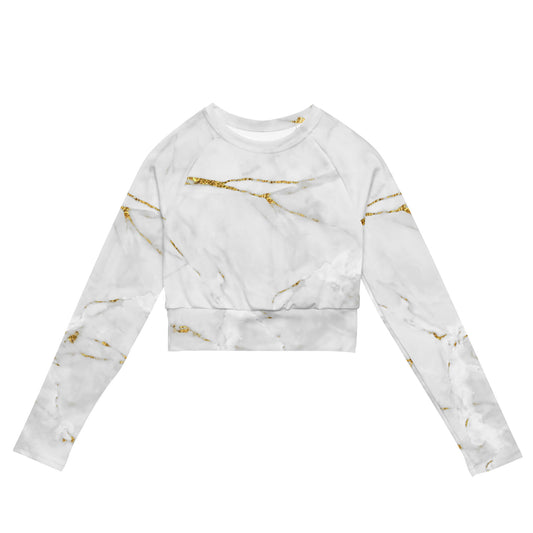 White golden marble - Recycled long-sleeve crop top