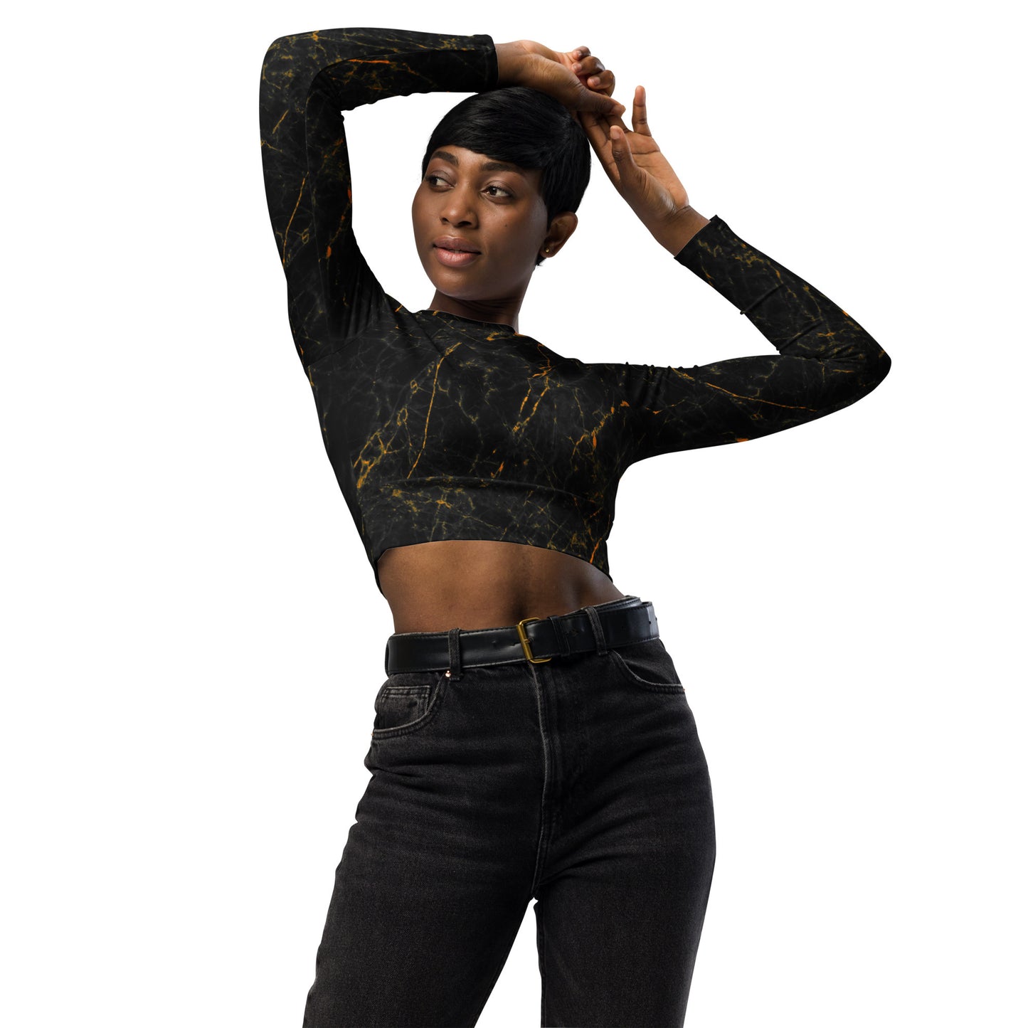 Dark golden marble - Long-sleeve crop top