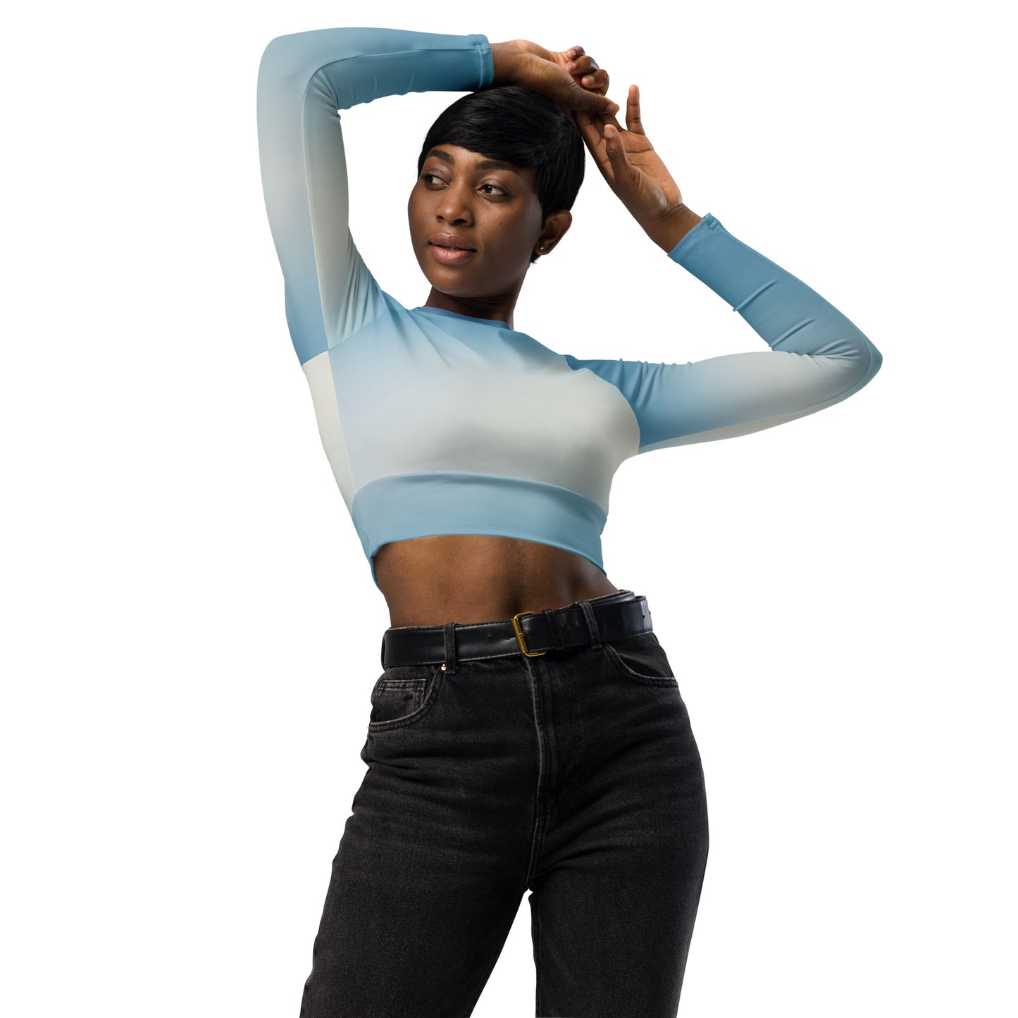 Cat light blue - Long-sleeve crop top