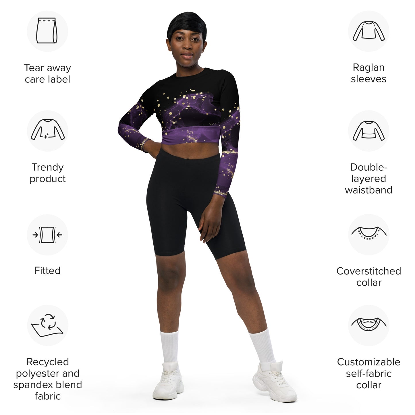 Black & purple - Recycled long-sleeve crop top