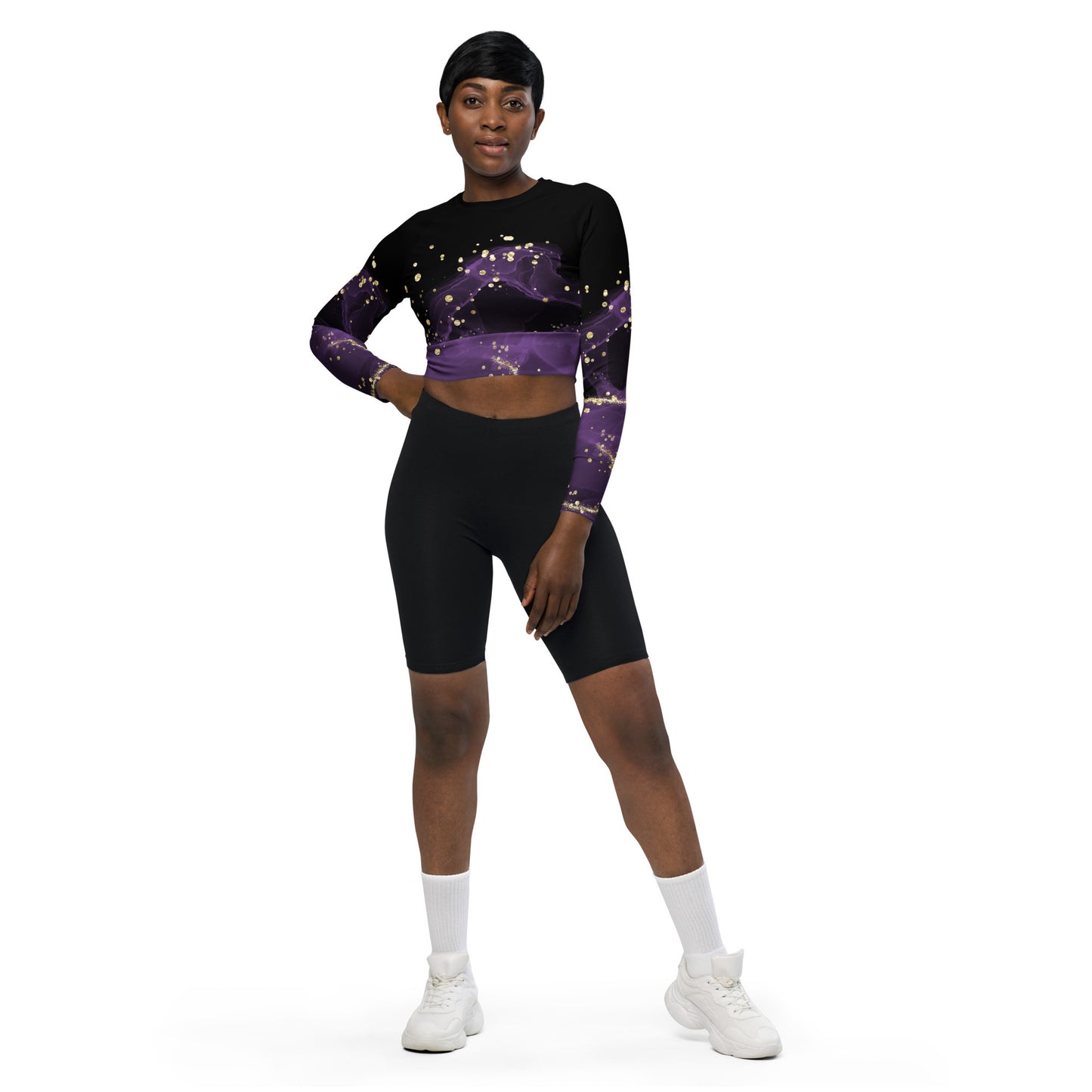 Black & purple - Recycled long-sleeve crop top