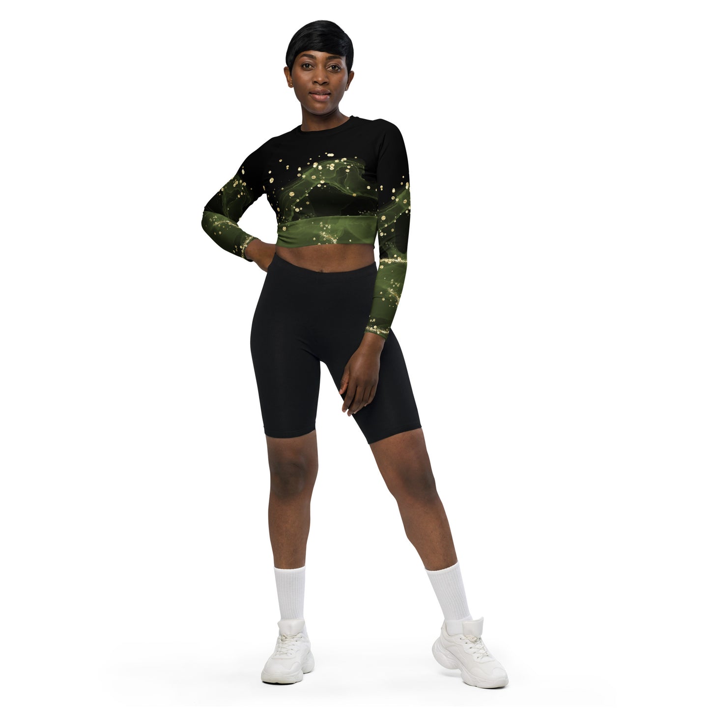 Black & green - Long-sleeve crop top