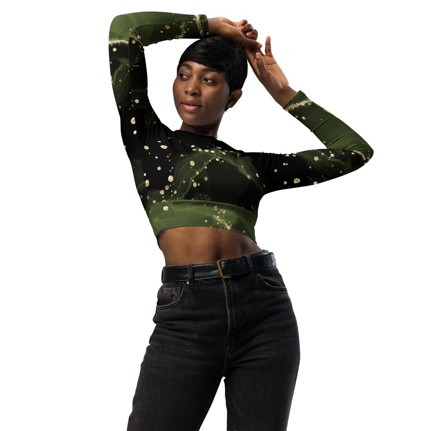 Black & green - Long-sleeve crop top