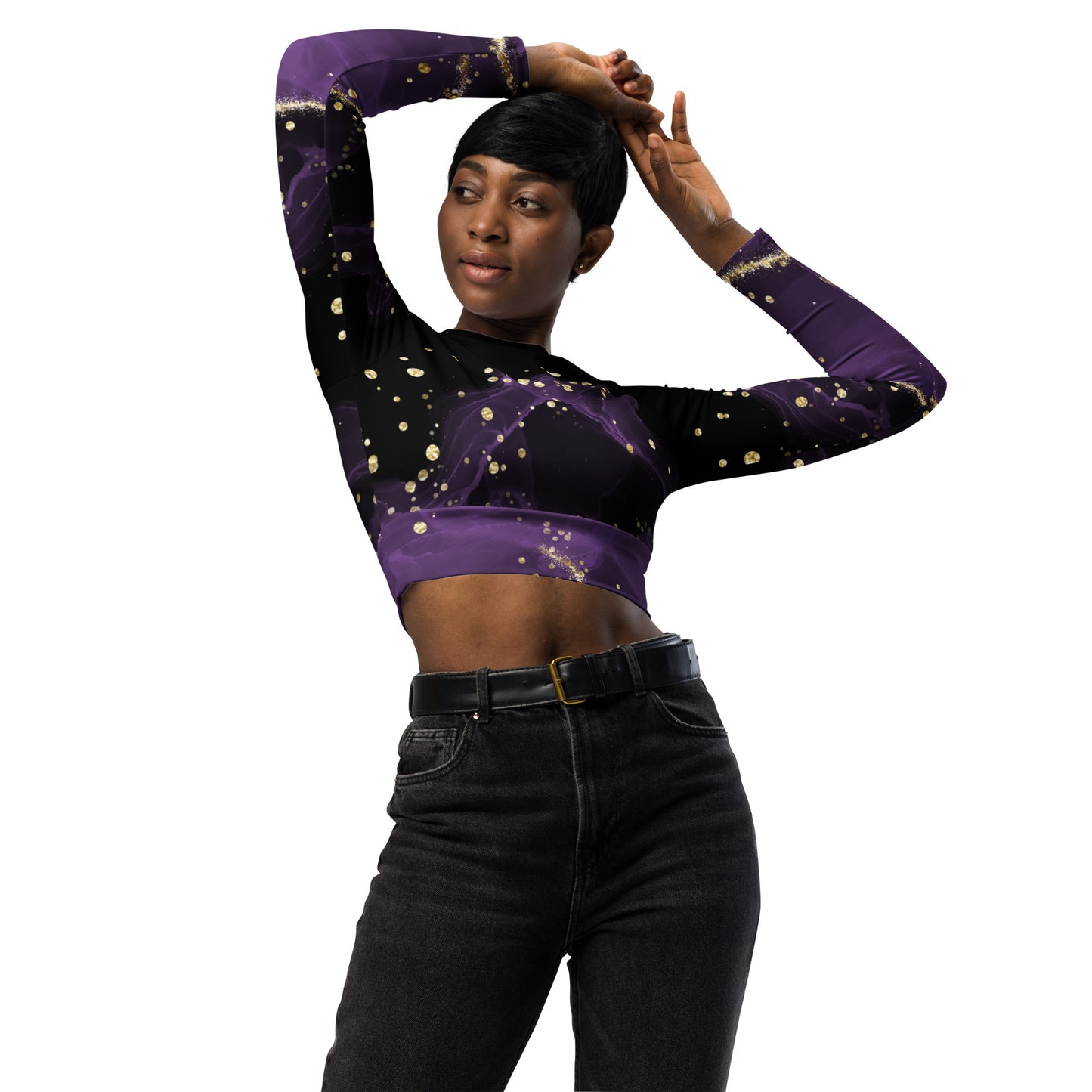 Black & purple - Recycled long-sleeve crop top